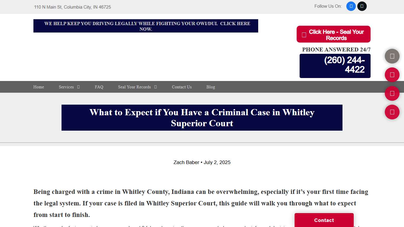 What to Expect if You Have a Criminal Case in Whitley Superior Court