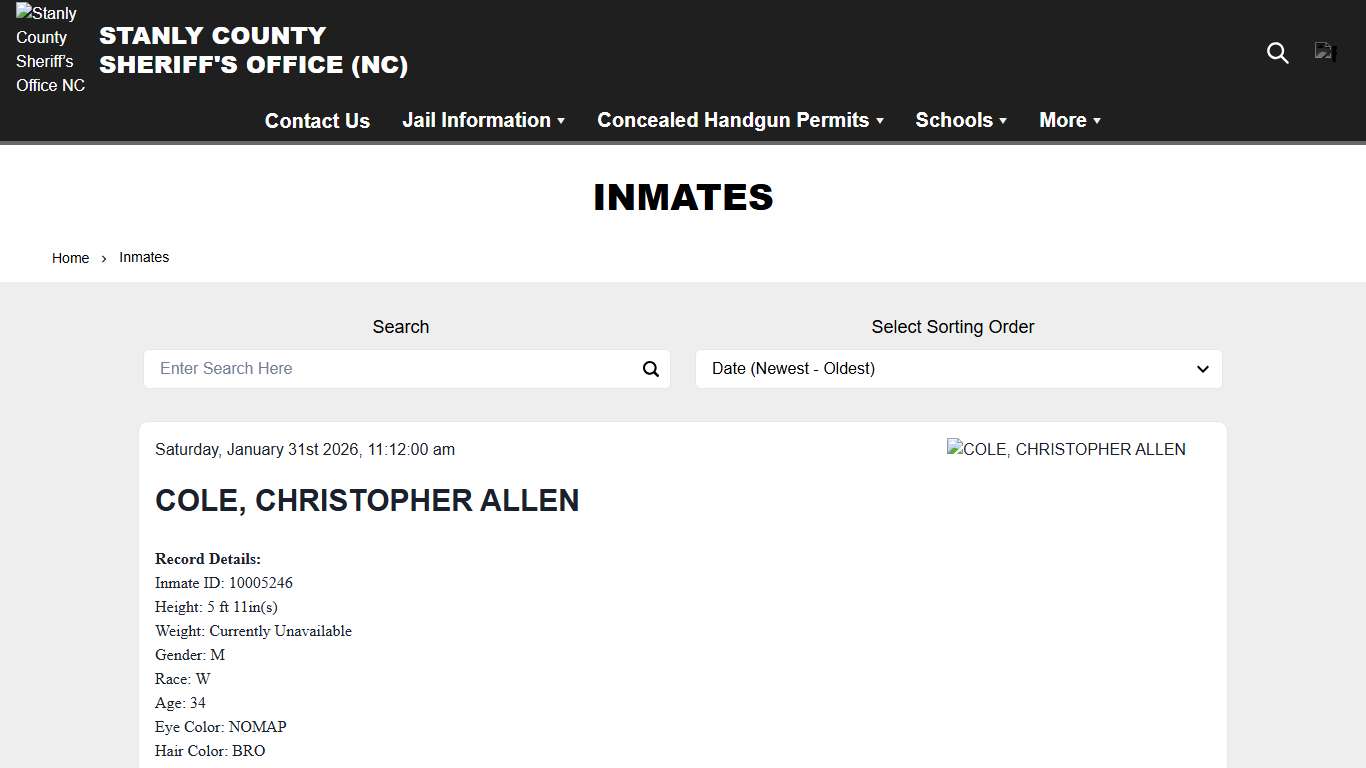 Inmates Stanly County Sheriff’s Office NC